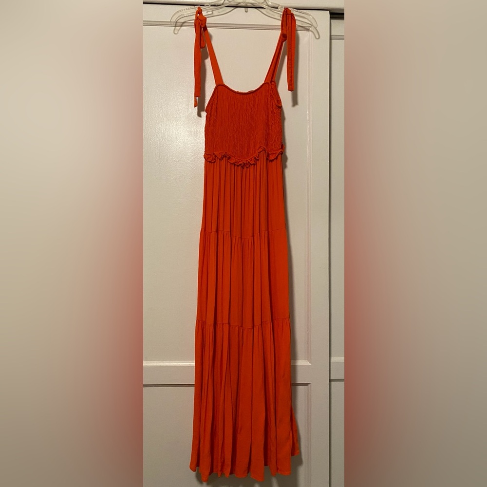 Orange Maxi Dress with Tie Straps